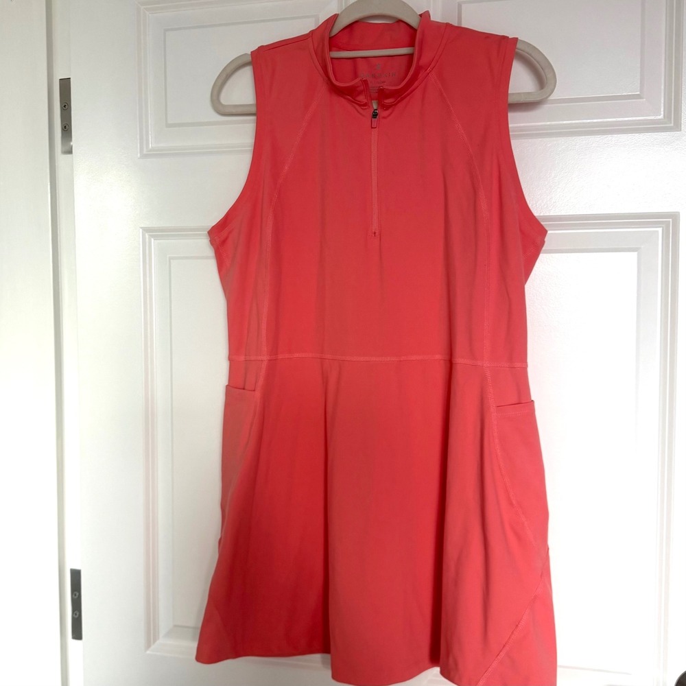 Danskin Dress Women XL Coral Pink Quarter Zip Athletic Golf Tennis Pockets